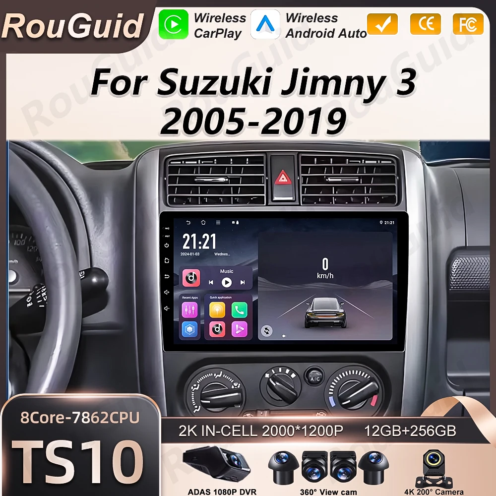 Autoradio Android 16 per Suzuki Jimny 3 2005-2016 2017 2018 2019, Lettore Multimediale Video, Navigazione GPS, 2din, Carplay, Stereo Audio