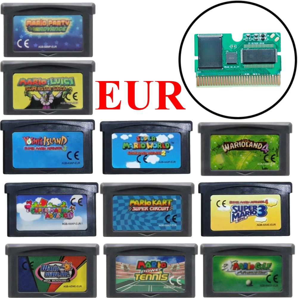 GBA Game Cartridge 32 Bit Video Game Console Card Mario Series Super Mario Bros Wario Land4 Mario Golf Mario Kart Of EUR Version