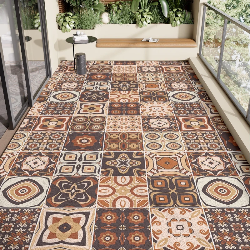 Balcony Carpet Pvc Leather Floor Mat Waterproof Anti-slip Carpets American Retro Style Home Decor Rugs for Kitchen Mats Large