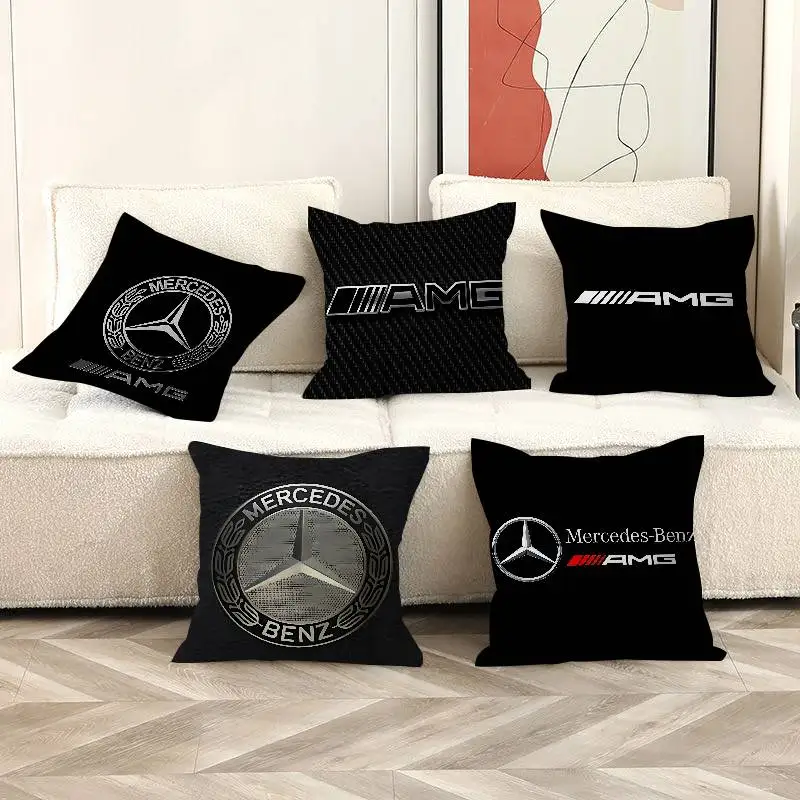 M-Mercedes-Ben-zs Logo-Kissenbezüge, Cartoon-Sofa, dekorativ, für Zuhause, doppelseitiger Druck, kurzer Plüsch, niedlicher Kissenbezug Image