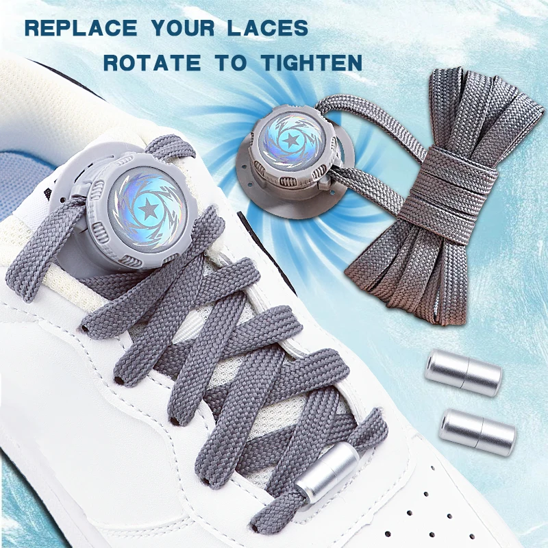 1 Paar automatische Schnürsenkel ohne Binden, drehbare Schnallen-Schnürsenkel für Sneaker, Schnürsenkel ohne Binden für Freizeitschuhe, Erwachsene und Kinder, flache Schnürsenkel Image