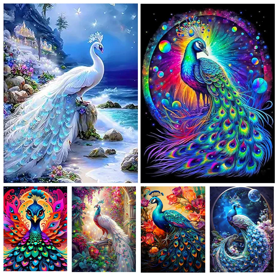 Neue Diamant malerei Pfau Persönlichkeit am Strand 5ddiy volle runde quadratische Diamant dekoration Mosaik Haupt dekoration Image