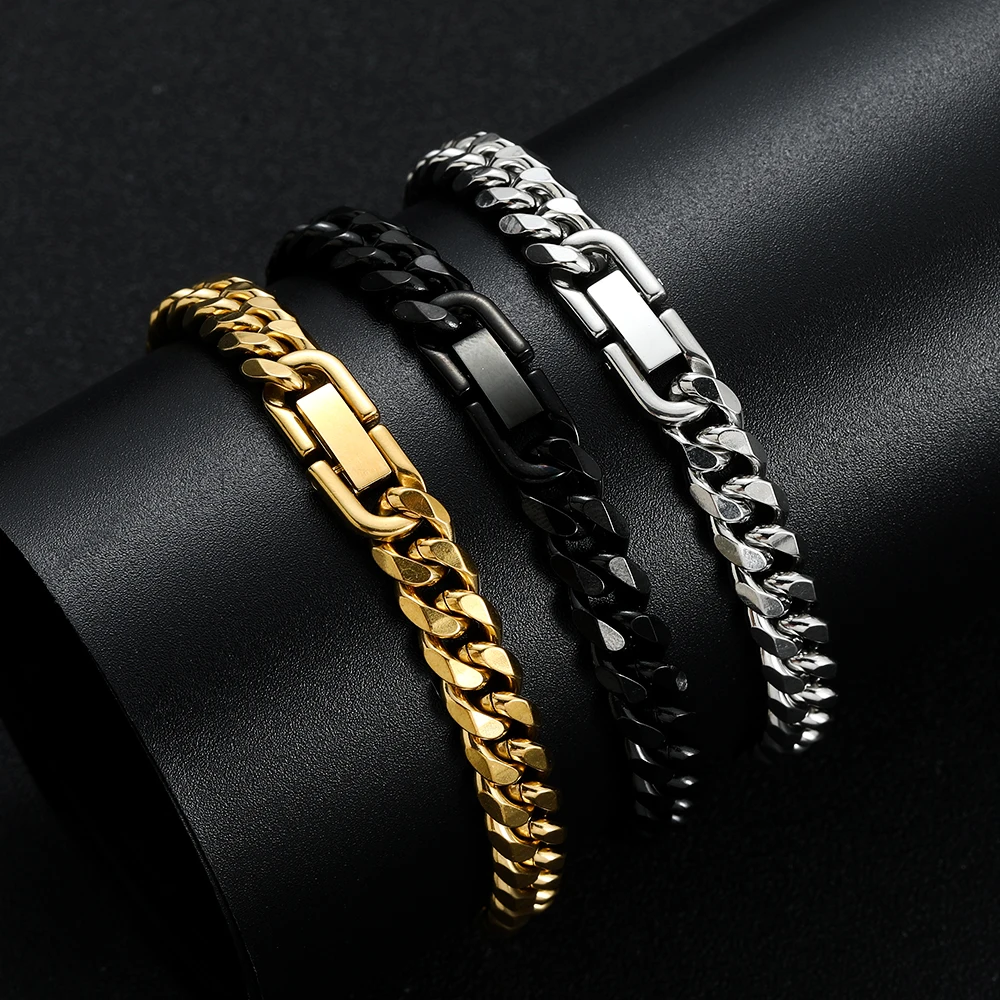 Breite 8MM 316L Titan Stahl Golden Schwarz Kubanischen Kette Armband Mode Hip Hop männer Schmuck Party Geschenk 18/20/22CM