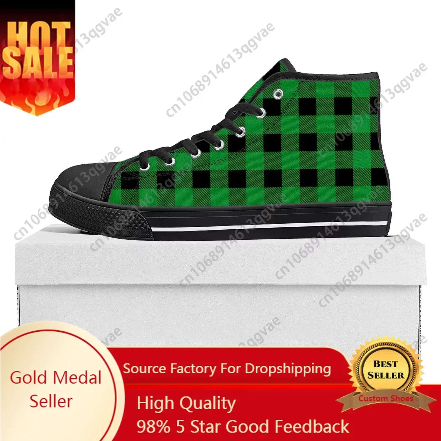Buffalo Plaid Muster High Top Hochwertige Sneakers Herren Damen Teenager Canvas Sneaker Casual Paar Schuhe Custom Schuh Schwarz