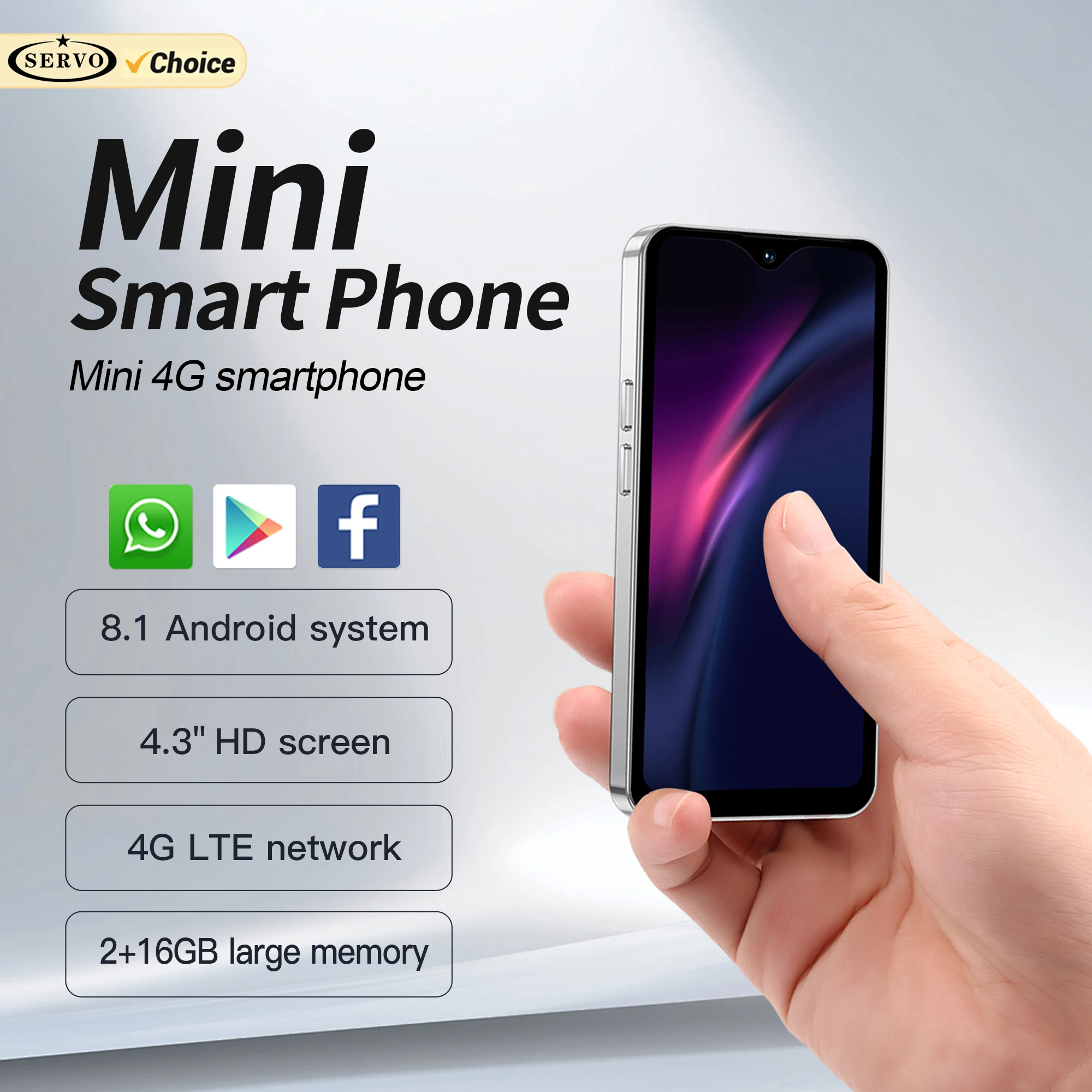 2026 SERVO Android Mini SmartPhone 4G LTE 2GB+16GB 13MP Camera Play Store WiFi OTG Face ID 4.3