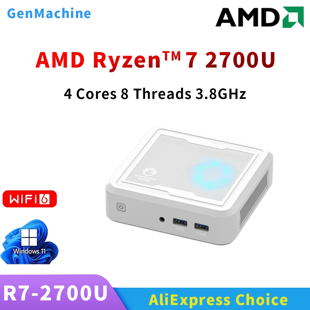 Gemachine AMD Mini PC Ryzen7 2700U New 3.8GHz Desktop Computer 4C8T CPU Win11 DDR4 M.2 2280 NVMe BT4.2 Diy Gaming Computer