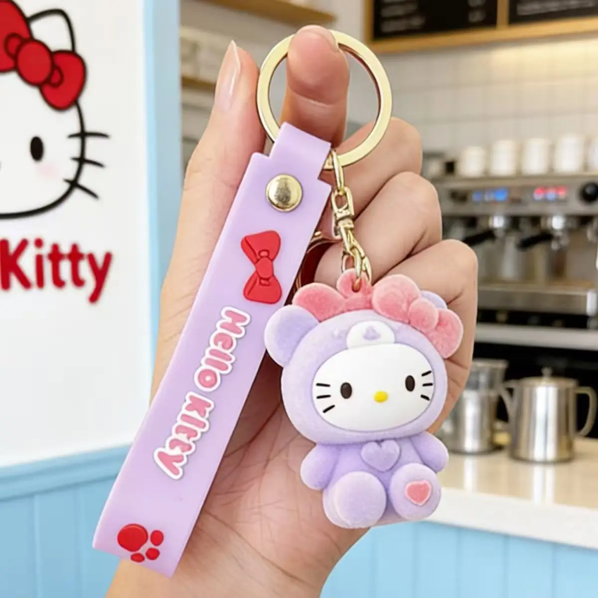 Plüsch Hello KT Schlüsselanhänger Cartoon Hello Kitty Niedlicher Taschenanhänger Bestes Freundesgeschenk Hello Kitty Spiegel Hello Kitty Make-up-Zubehör