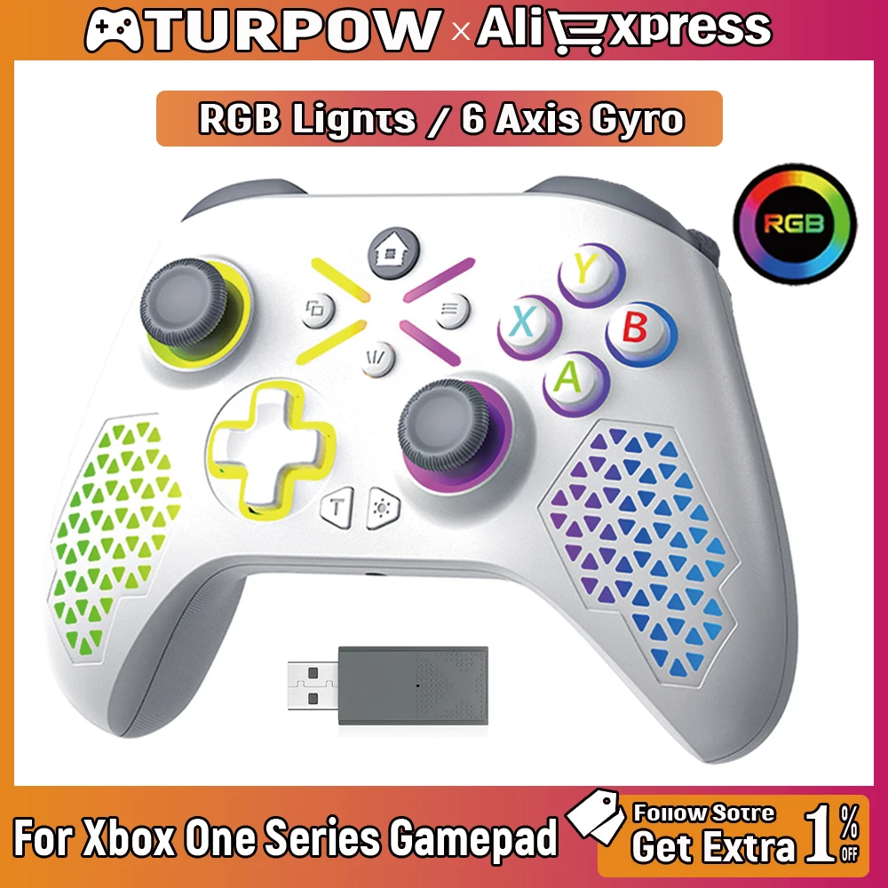 Turpow RGB Gamepad For Xbox One Controller,Xbox Seris S/X Dual Vibra 6Axis Gyroscope Wireless Game Xbox Console