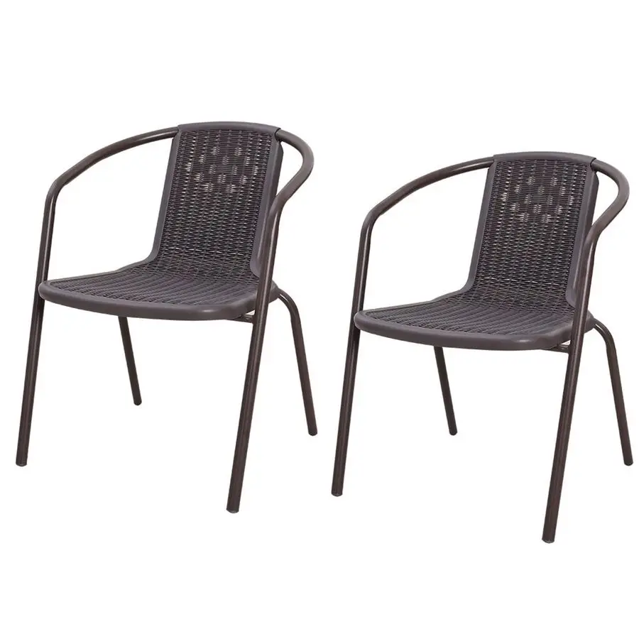 Garden Chairs Outdoor Bistro Chair Rattan Stackable Chair Set of 2 Garden Dining Chairs with Backrest, Armrest2PCBrown
