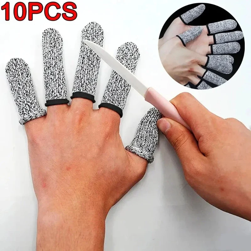 10 Stück Schnittschutz-Fingerüberzüge der Stufe 5, hochfest, flexibel, schnittfest, Fingerspitzenhandschuhe, Küchenwerkzeug, wiederverwendbar und langlebig Image