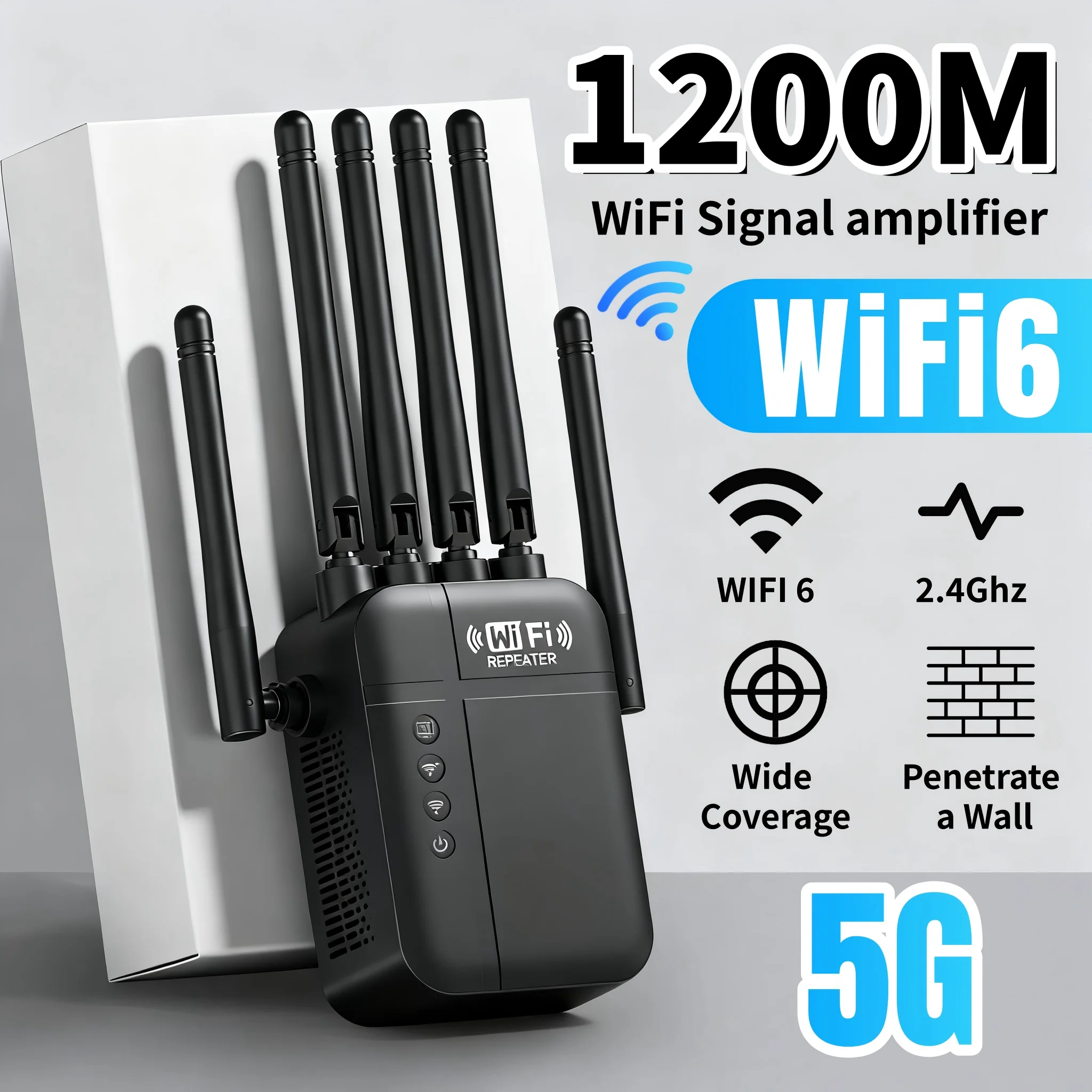 Dual-Band WLAN-Signalverstärker 2,4G/5G 1200Mbps Extender Wanddurchdringend 10000 Quadratfuß Abdeckung für Mehrere Geräte