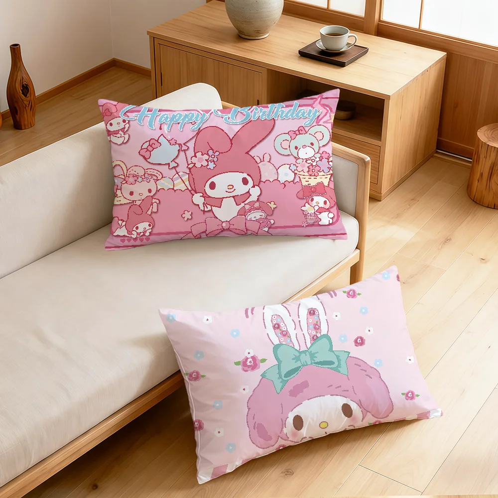Cartoon-Kissenbezug mit niedlichem M-My-Melody-Motiv, rechteckig, für Zuhause, Sofa, Wohnzimmer, Schlafsaal, Nachttisch, Hogar, Kissenbezug, Geschenk Image