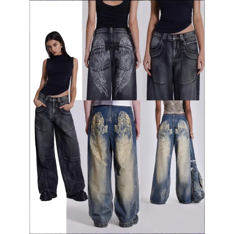 Damen Frühling Sommer Hosen Große Größen Jeans Gerade Y2k Punk-Stil Reißverschluss Neue Mode Individualität Lässig Premium Vintage