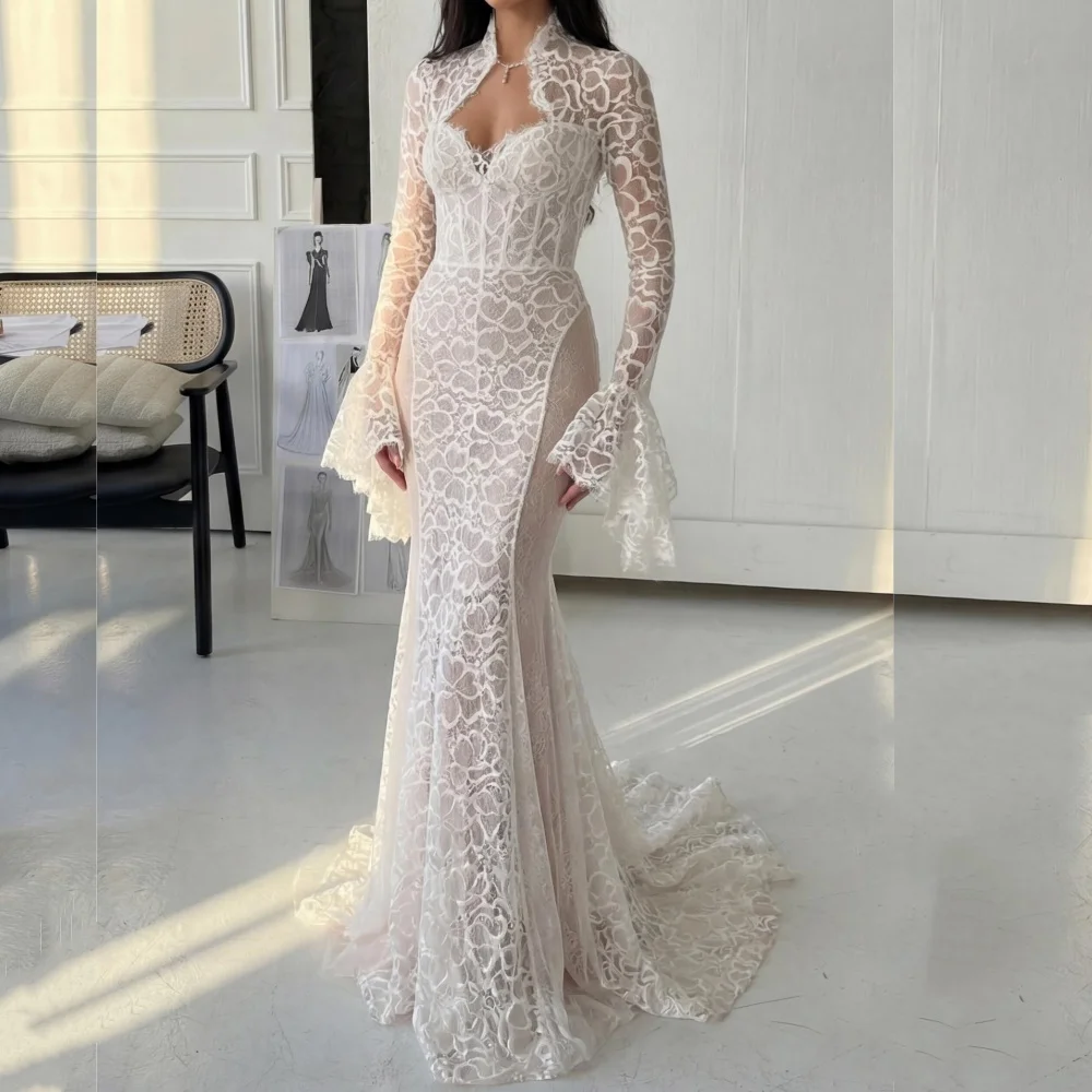 Customized Temperament Long Sleeves Wedding Party Dress Mermaid Floor-length Bespoke Occasion High Quality Formal