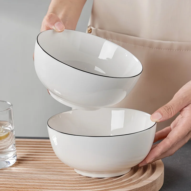 2/4/6/10pcsBlack-rimmed straight-sided bowl set，Minimalist design rice bowl, fruit bowl, soup bowl，Household kitchenware，Exquisi
