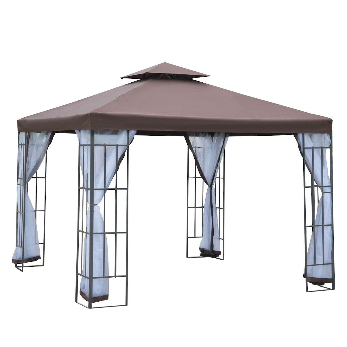 MODFU Outdoor-Pavillon aus Stahl in Coffee, 297x297x270 cm, mit Doppeldach, Moskitonetzen und Wasserablauf Image
