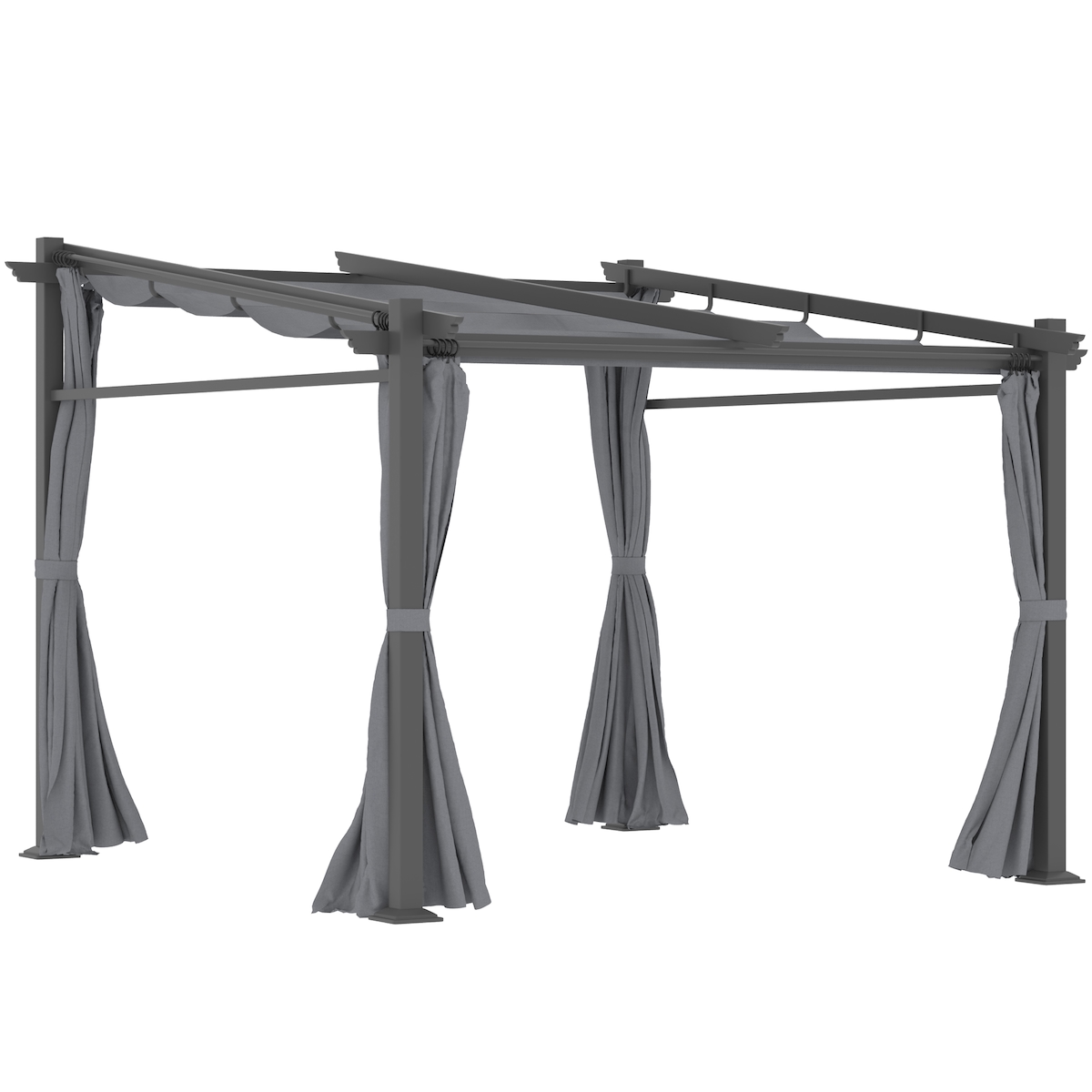 OKWISH Outdoor-Pavillon aus Stahl in Dunkelgrau, 297x295x195-230 cm, mit ausziehbarem Sonnendach und stabilem Metallgestell Image