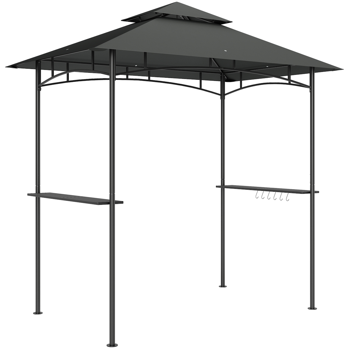 OKWISH Grillpavillon aus Stahl und Polyester in Dunkelgrau, 240x150x258 cm, mit Doppeldach, LED-Leuchten, Seitenablagen und Haken Image
