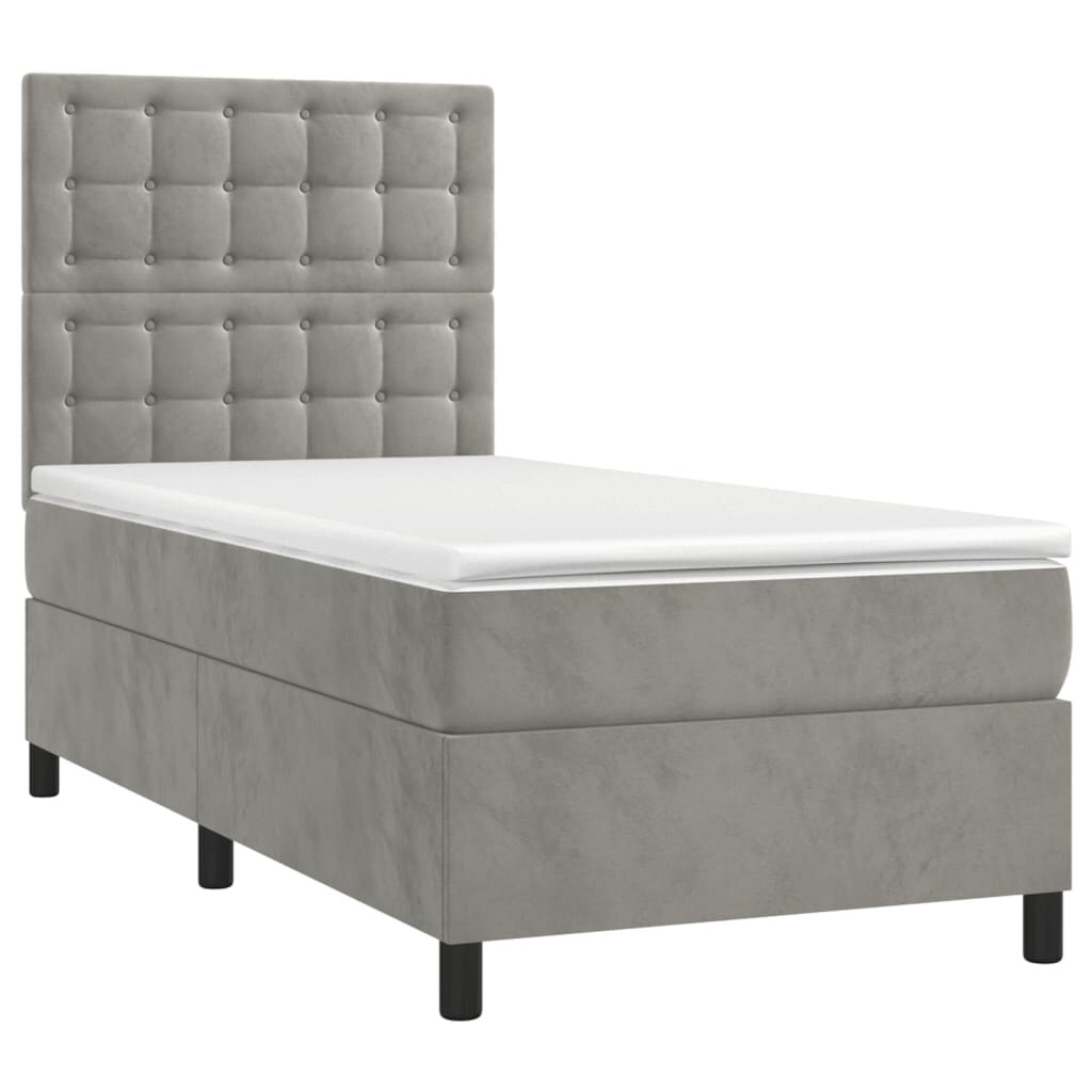 Décoshop26 - LED-Bettgestell mit Lattenrost Kopfteil Matratze und Matratzenauflage 100 x 200 cm hellgrauer Samtstoff TDL0207918 Image