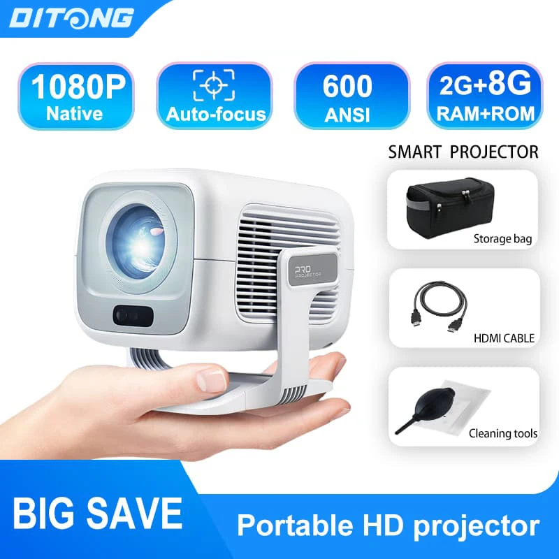DITONG X3Plus HD-Projektor Native 1080P unterstützt 4K WIFI6 BT5.4 Android Mini Tragbarer Projektor LED-Heimkino-Videoprojektor Image