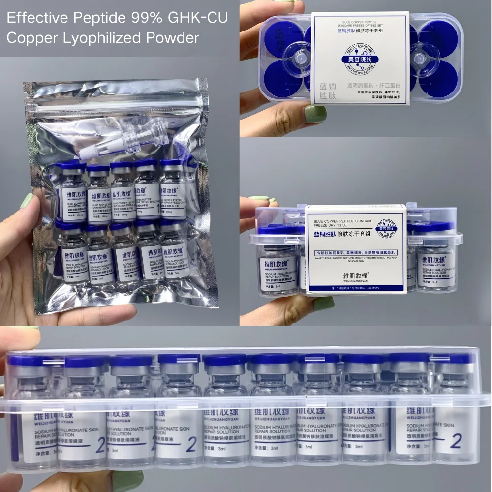 Blaues Kupferpeptid Lyophilisiertes Pulver-Set 99% GHK-Cu Sanfte Hautpflege Feuchtigkeitsspendend Nährend und Glättend für die Haut Image