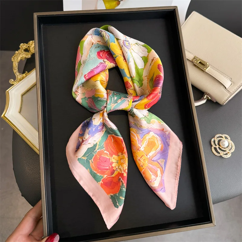 Modische Schals für Damen, bedruckter Seidensatin-Hijab-Schal, Damen-Bandana, 70*70cm, Luxusmarke, quadratische Schals und Tücher für Damen Image
