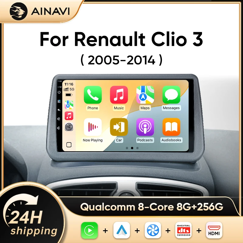 Ainavi Autoradio für Renault Clio 3 2005-2014 Kabelloses CarPlay Android Auto 4G Multimedia-Player Navigation GPS 2din Autoradio Image