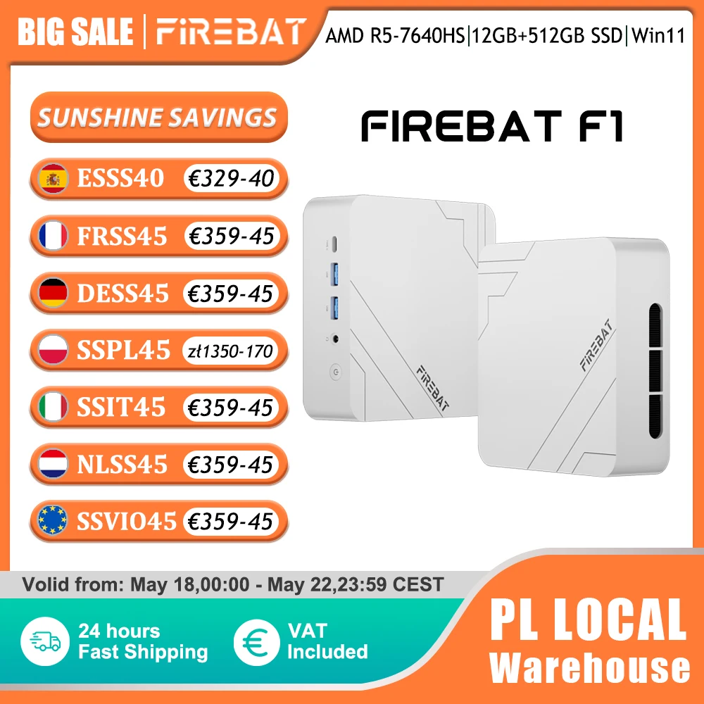Firebat Mini-PC F1 AMD Ryzen 5 7640HS Gaming-Desktop 12 GB DDR5 512 GB SSD Windows 11 Pro Wi-Fi 6 USB4.0 Kompakter Computer