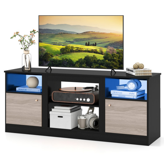 Costway Entertainment Center with Adjustable Shelf & Open Compartment for 65” TVs-Black