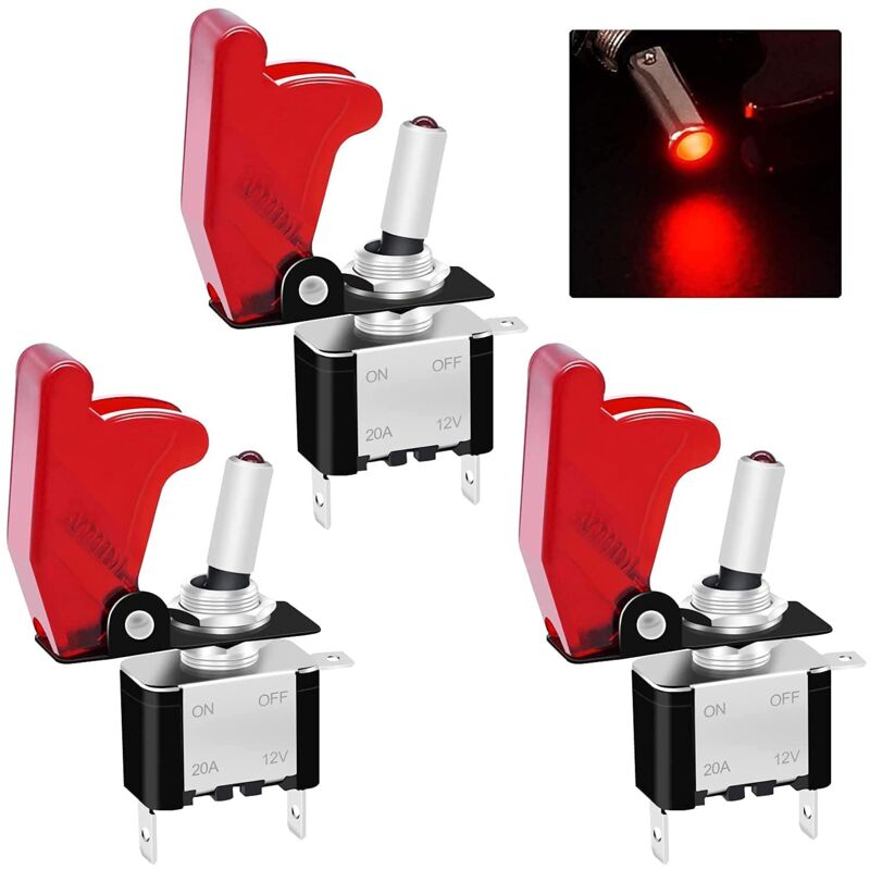5 Pezzi Interruttore A Levetta Con Led Rosso 12v 20a On/off Spst 3 Pin 2 Posizioni Interruttore A Bilanciere Con Copertura Di Sicurezza Impermeabile Rossa, Per Auto, Barca, Camion Asw-07drrmz