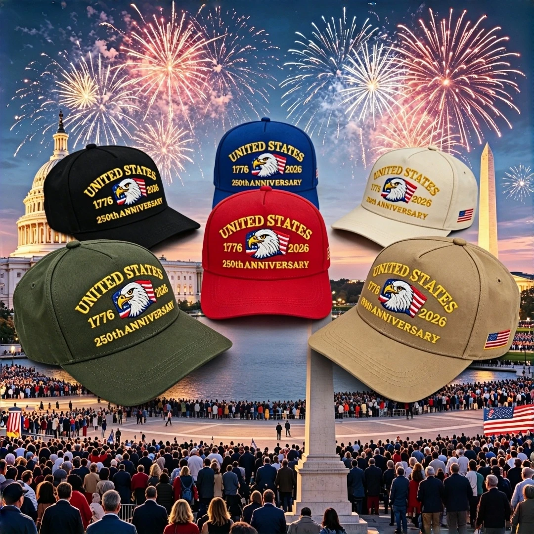 USA 250. Jubiläum 1776-2026 Baseballkappe mit Adler-Flaggen-Stickerei, verstellbarer, lässiger Sonnenhut Image