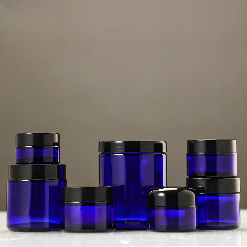 20/30/50/60/100/250g Blaue Glas-Kosmetikdose, Versiegelter Feuchtigkeitscreme-Behälter, Nachfüllbarer Behälter für Gesichts- und Augencreme Image