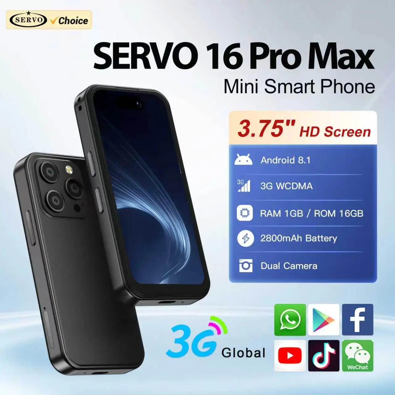 NEW SERVO 3G Mini Smartphone Android OS 16GB ROM Play Store WiFi Hotspot Face Unlock GPS Dual SIM 3.75