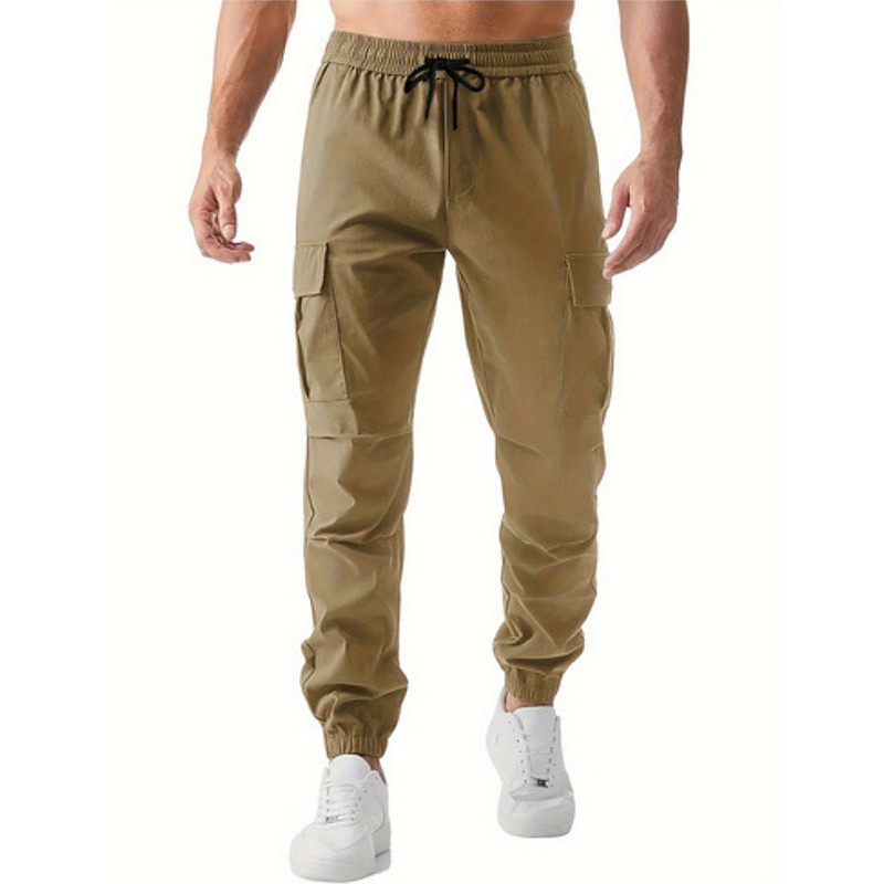 Men's Cargo Pants Joggers Trousers Tactical Pants Work Pants Drawstring Multi Pocket Flap Pocket Plain Windproof Comfort Ankle-Length Daily Outdoor Holiday Streetwear Stylish Dark Brown Black
