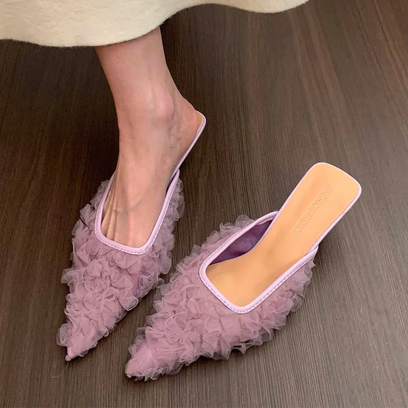 Frauen Spitz Hausschuhe High Heels Maultiere Schuhe Sexy Slingback Sandalen 2026 Sommer Frau Elegante Pumpen Casual Flip-Flops Mujer