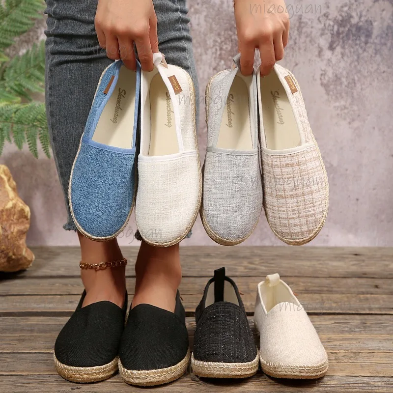 Frühling Herbst Bequeme Leinen-Canvas-Espadrilles Slip-On-Schuhe Flache Loafer Damen Freizeitschuhe Größe 36-43 Балетки Женские