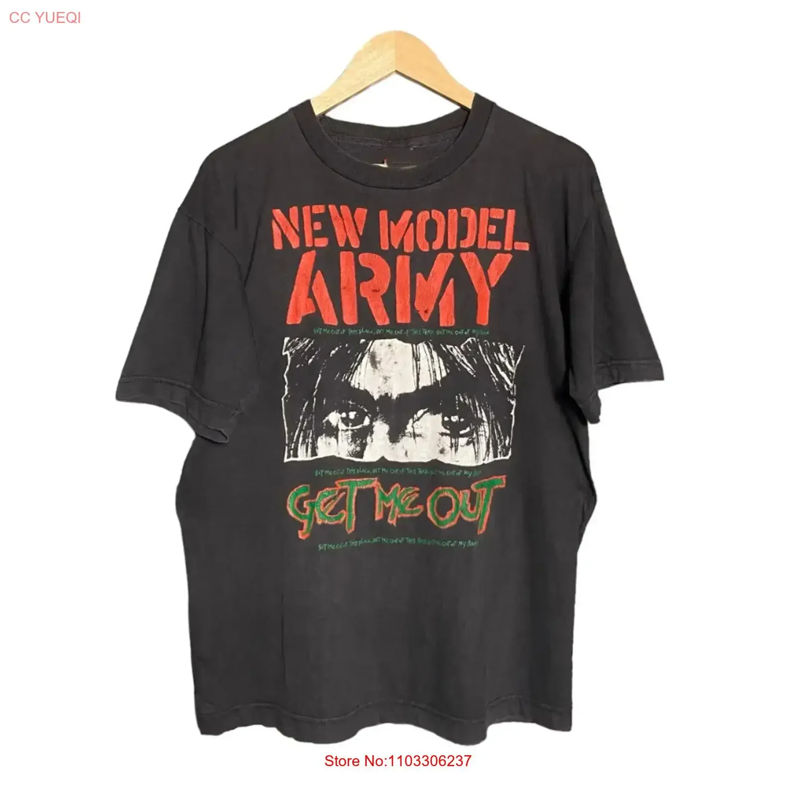 Neues Modell Army Get Me Out Post Punk Baumwoll-T-Shirt in voller Größe SB349 Vintage Washed Herren-Designerkleidung Weiche, stilvolle Grafik