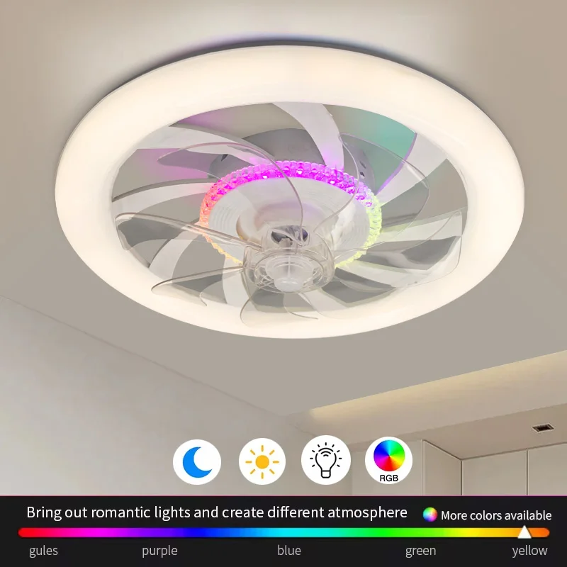 LED-Deckenventilator mit RGB-Beleuchtung, Fernbedienung, Stufenlose Dimmung, für Wohnzimmer, Partys, Romantische Atmosphäre, 110V-220V