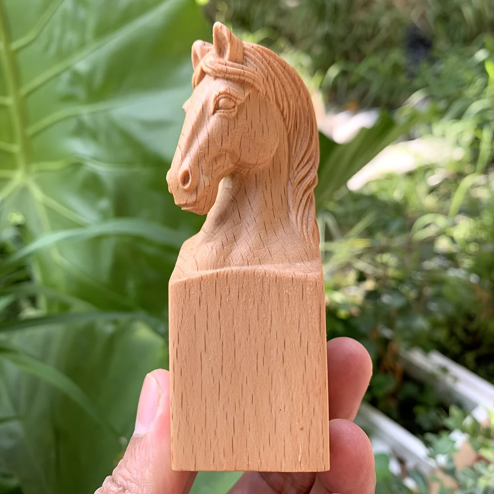 3,9 Zoll große, handgeschnitzte, kreative Pferdekopf-Statue aus Holz, geeignet für Halloween-Dekorationen, Feiertagsdekorationen, kreative Desktop-Dekorationen, Einweihungsgeschenke, Schlafzimmer, Image