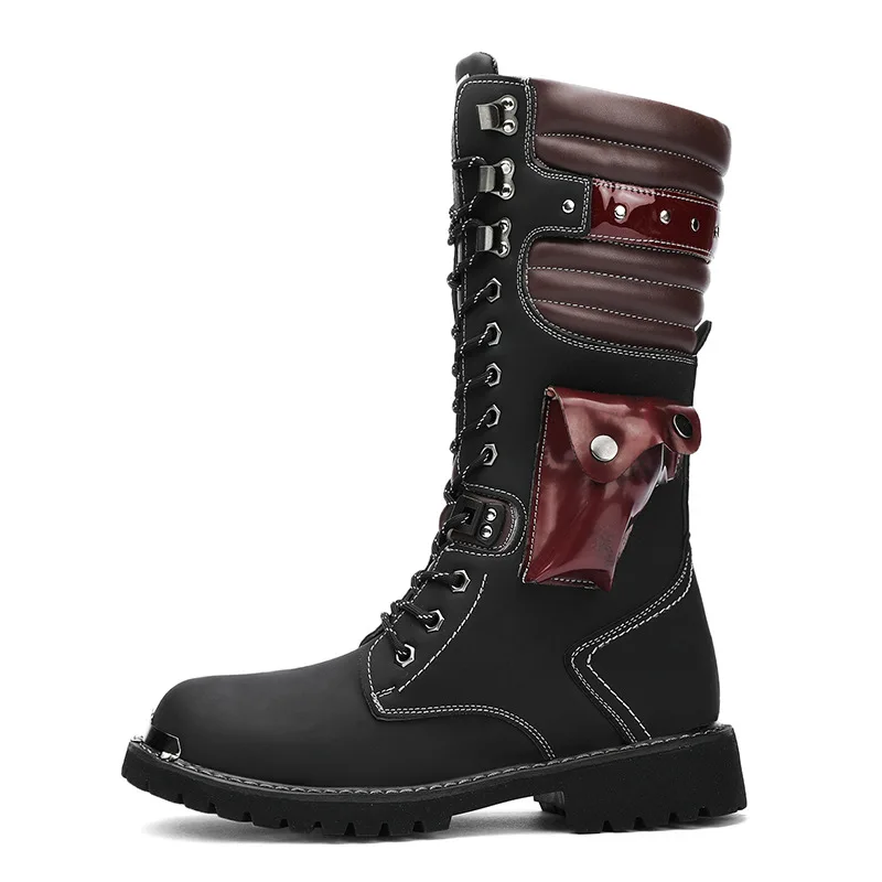 Männer Motorrad Stiefel Mode Mid-Kalb Punk Rock Punk PU Leder Schwarz High Top Herren Casual Boot Stahl kappe Schuhe Große Größe 38-46