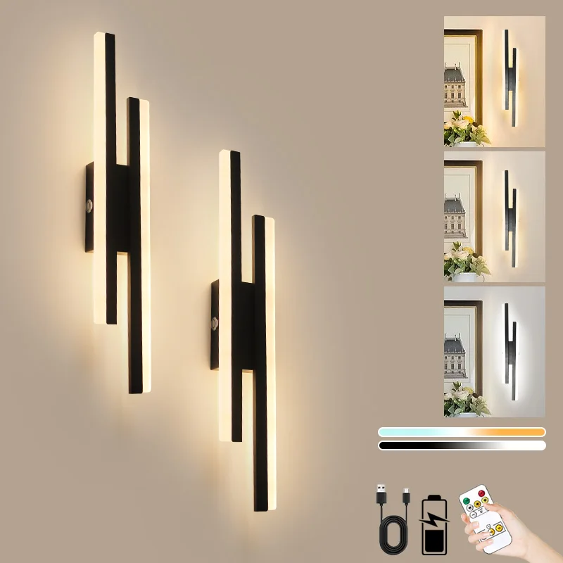Batteriebetriebene LED-Wandleuchten mit Controller Kabellose Wiederaufladbare Wandlampen Typ-C 3CCT Dimmbare Touch-Schalter Wandleuchte