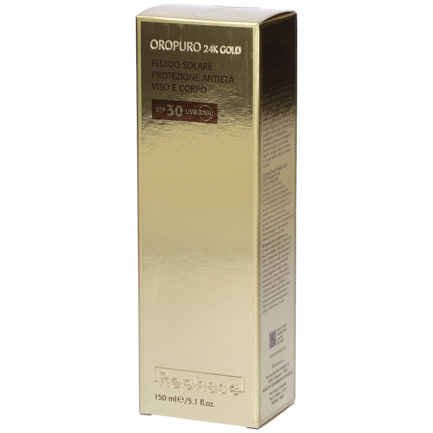 Rephase Oropuro 24K Gold Fluido Solare Protezione Antietà Spf 30 150 m