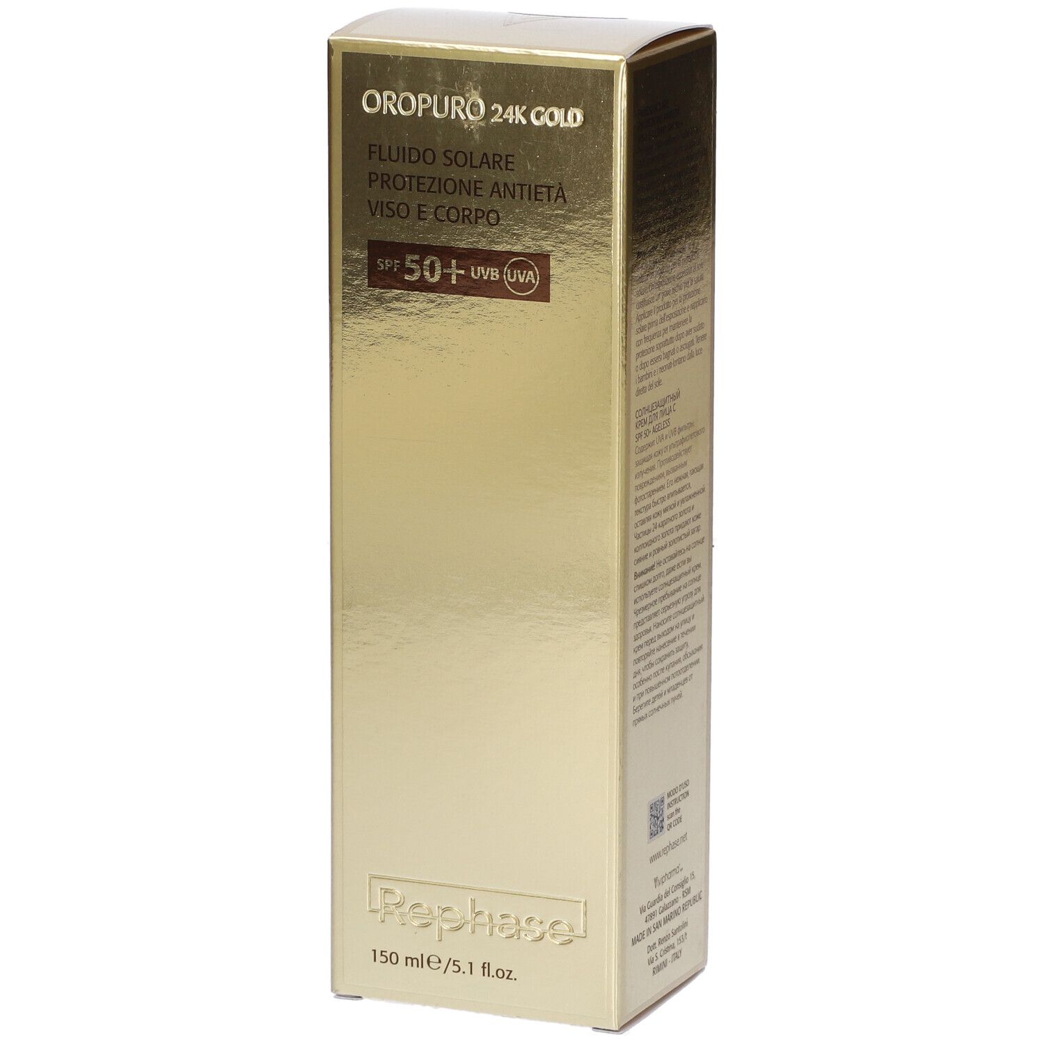 Rephase Oropuro 24K Gold Fluido Solare Protezione Antietà Spf 50+ 150