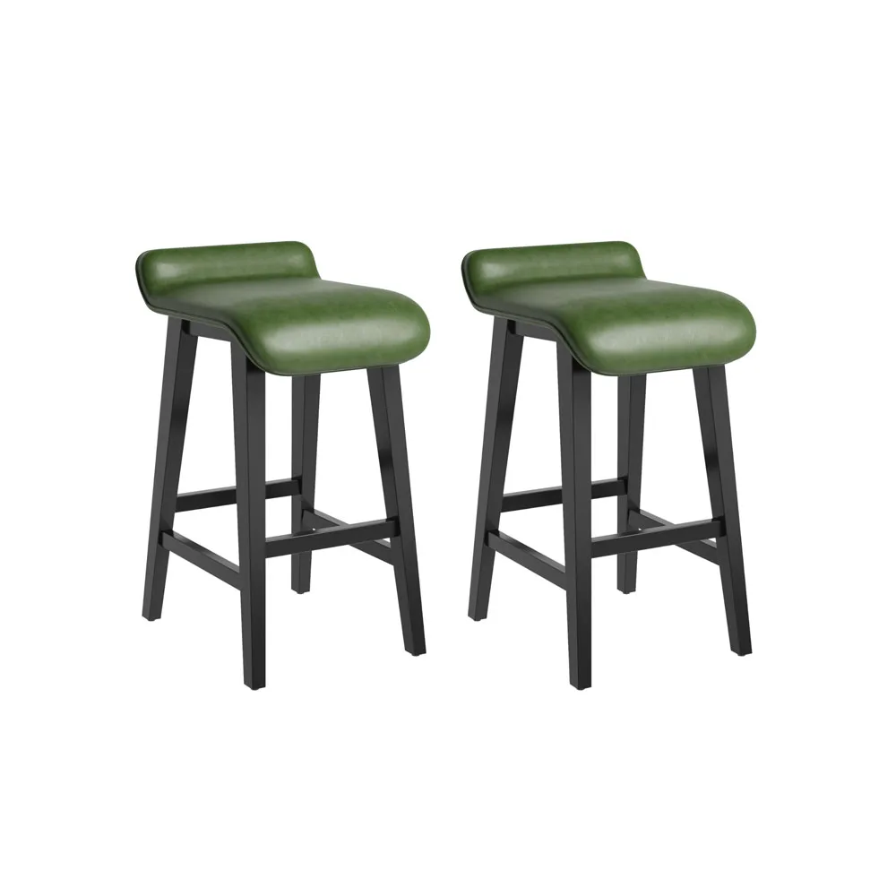 26,2 Zoll Barhocker 2er-Set, Moderne Gepolsterte Küchenhocker mit Niedriger Rückenlehne und Fußstütze, Thekenhöhe Barhocker mit Holzbeinen