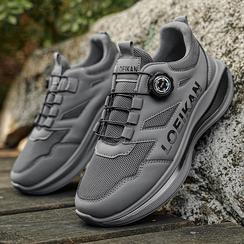 LOEIKAN Herren-Laufschuhe mit drehbarem Knopf, atmungsaktive Mesh-Sneaker mit Schnellschnürung Image