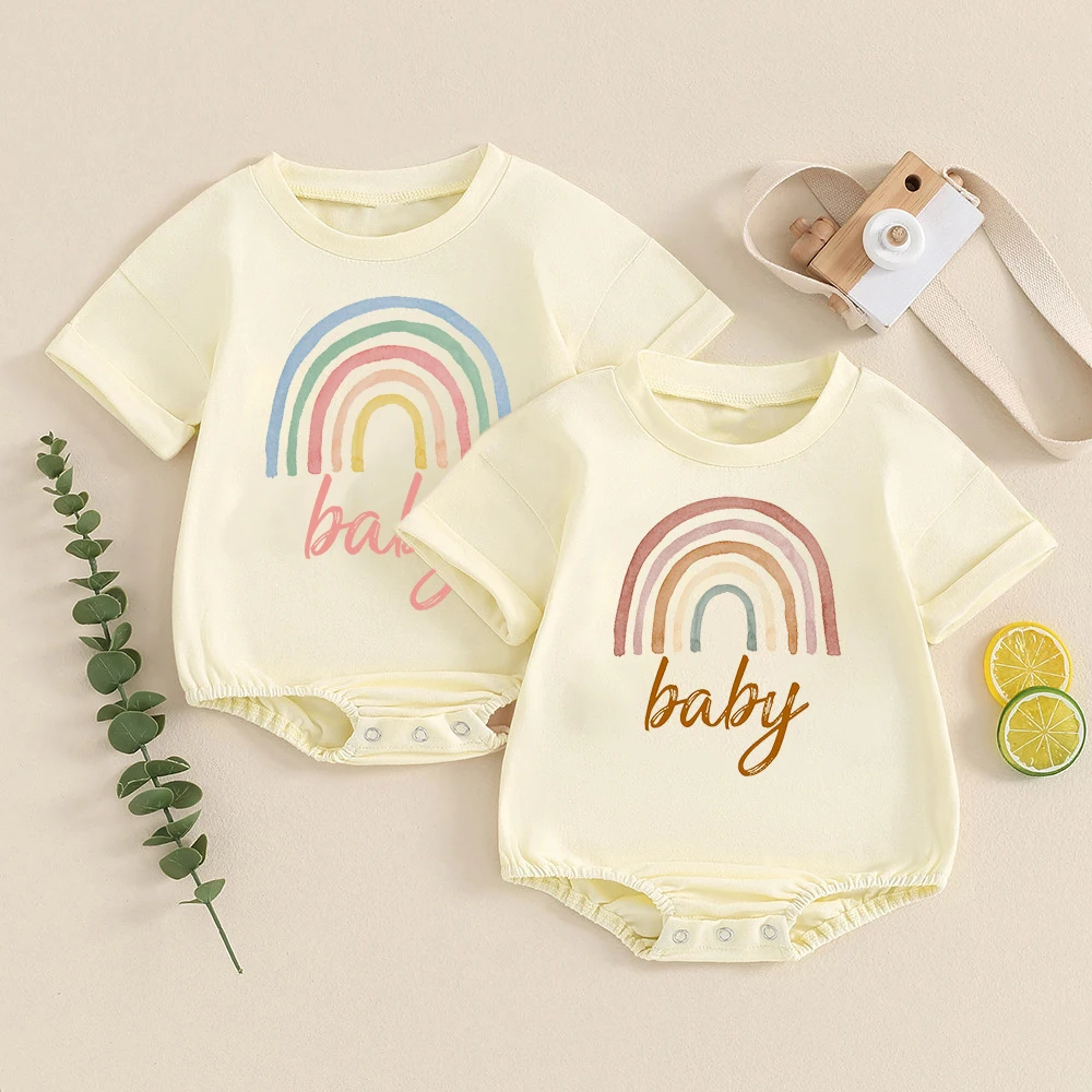 Regenbogen Baby Gedruckt Kurzarm Blase Strampler Neugeborenen Übergroßen Body Infant Große Kleidung Kleinkind Sommer Overall Outfits Image