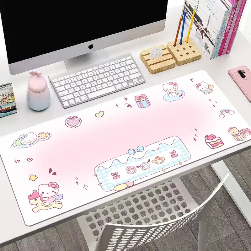 Ins Style Hello Kitty Sanrio Rosa PU-Leder Mauspad Cartoon Mädchen Niedliche Büro Schreibtischunterlage Computertastatur Anti-Rutsch-Mauspad Image