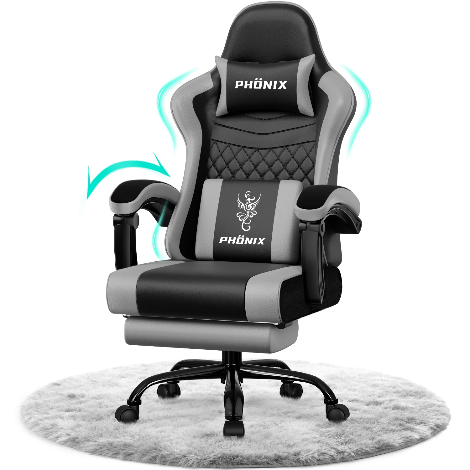 Portreen Gaming-Stuhl Gaming Stuhl Chair Gamer Sessel - Ergonomischer Gamer Stuhl, Gamingstuhl mit Fußstütze Kopfstütze und Lordosenstütz PC Sessel, Tragkraft 150 Kg, ideal für Gamer und das Homeoffice