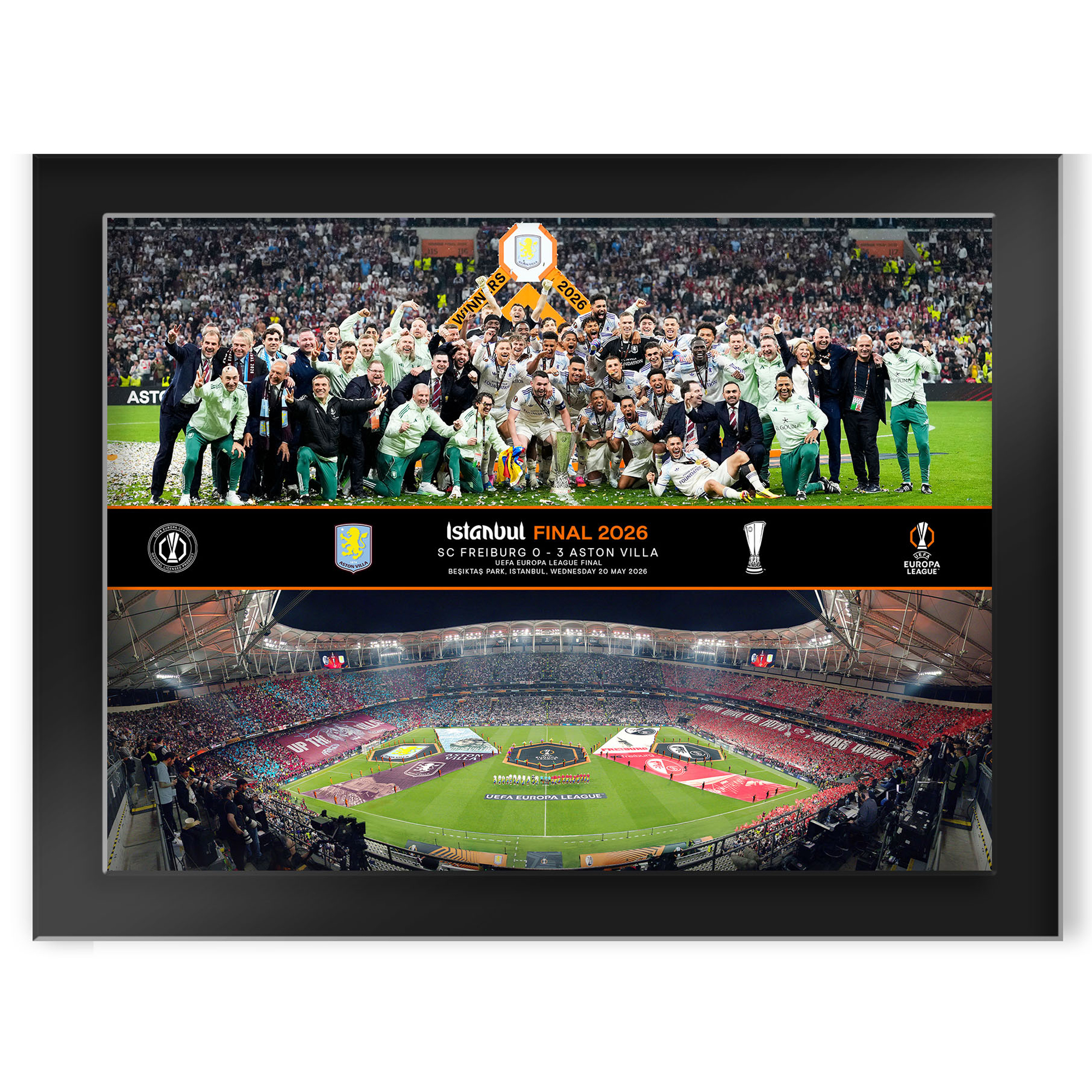 "Aston Villa UEFA Europa League Istanbul Finale 2026 Gewinner-Feier-Montage mit 8 x 6"-Glas" Image