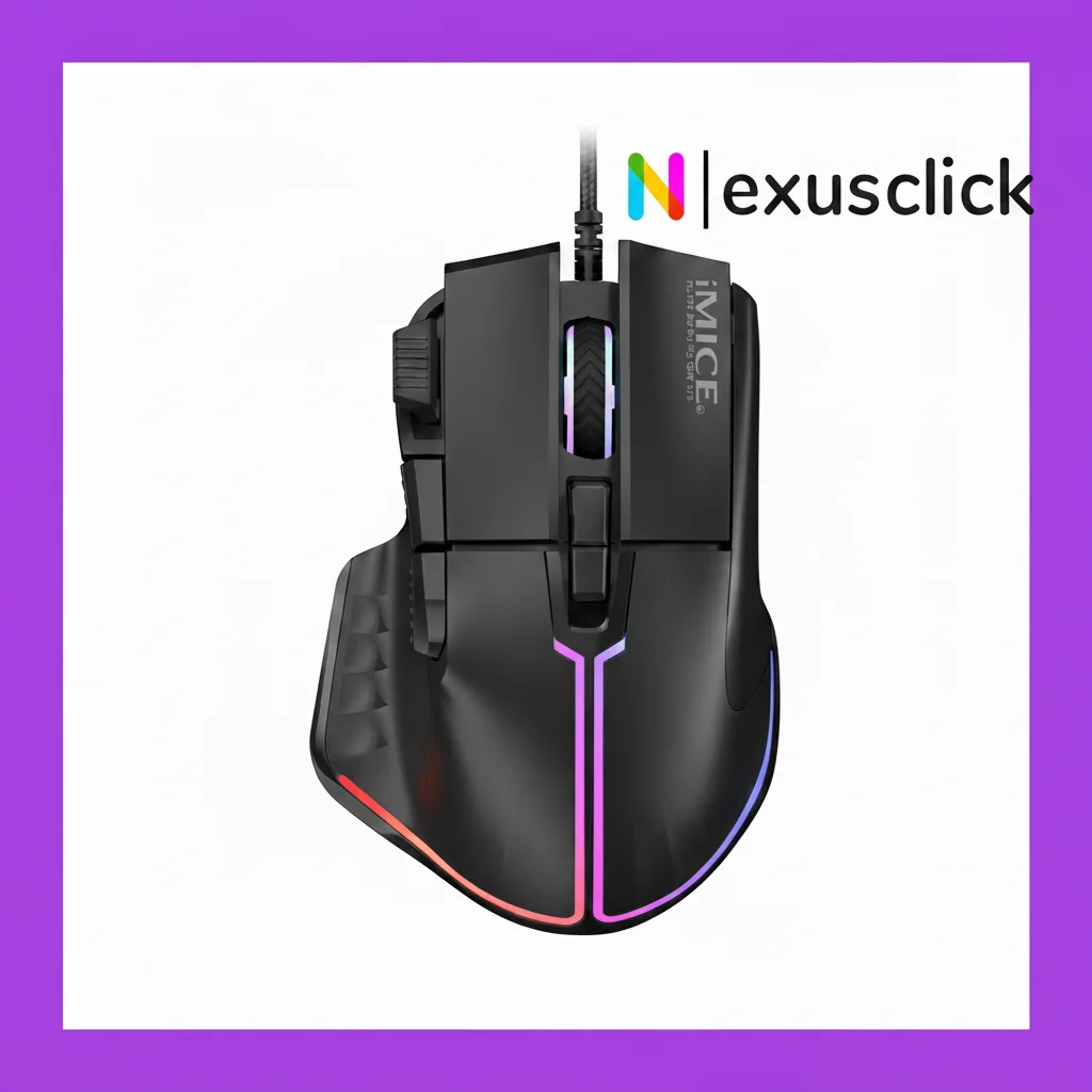 iMICE T50 Kabelgebundene Gaming-Maus, 12800 DPI, RGB-Hintergrundbeleuchtung, 8 programmierbare Tasten, ergonomisches Design, USB, optische Gamer-Computermaus Image